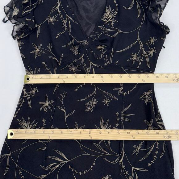 Robbie Lee Women's Vintage 90s Whimsy Floral Silk Mini Dress Size 6 Black - Picture 13 of 15